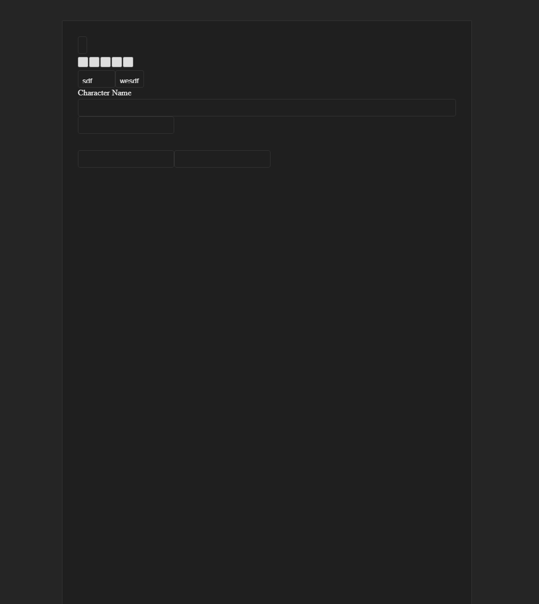 The canvas showing a live preview of the character sheet being built